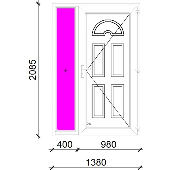 Műanyag bejárati ajtó 140x210 jobbos Miami tömör extra vastag hőszigetelt panellal oldalvilágítóval 5 kamrás fehér