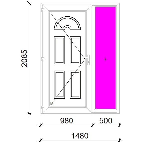 Műanyag bejárati ajtó 150x210 balos Miami tömör extra vastag hőszigetelt panellal oldalvilágítóval 5 kamrás fehér