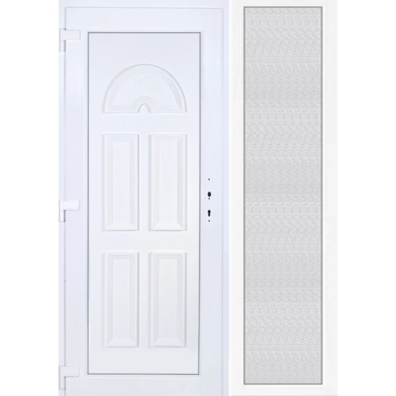 Műanyag bejárati ajtó 150x210 balos Miami tömör extra vastag hőszigetelt panellal oldalvilágítóval 5 kamrás fehér