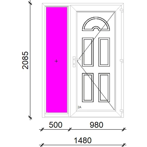 Műanyag bejárati ajtó 150x210 jobbos Miami tömör extra vastag hőszigetelt panellal oldalvilágítóval 5 kamrás fehér