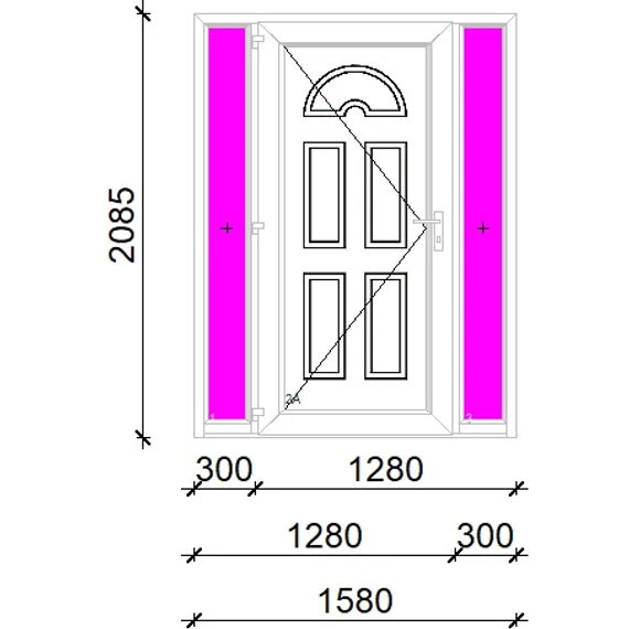 Műanyag bejárati ajtó 160x210 balos Miami tömör extra vastag hőszigetelt panellal oldalvilágítóval 5 kamrás fehér