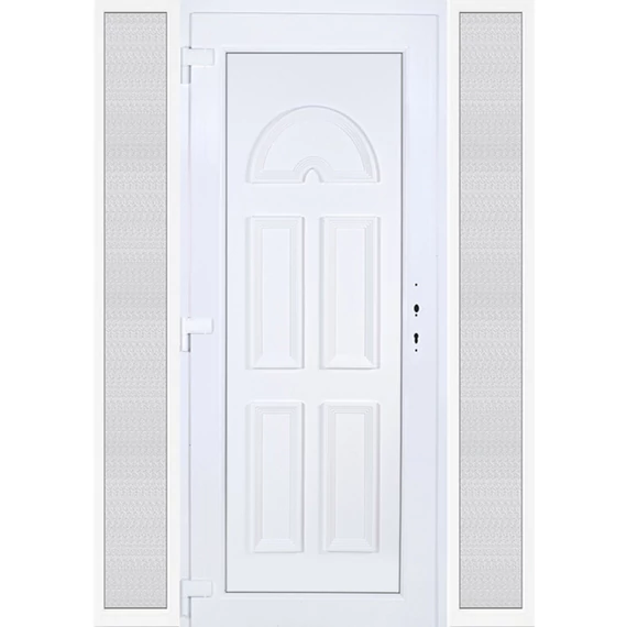 Műanyag bejárati ajtó 160x210 balos Miami tömör extra vastag hőszigetelt panellal oldalvilágítóval 5 kamrás fehér