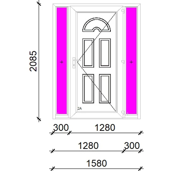 Műanyag bejárati ajtó 160x210 jobbos Miami tömör extra vastag hőszigetelt panellal oldalvilágítóval 5 kamrás fehér