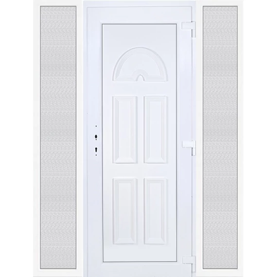 Műanyag bejárati ajtó 180x210 jobbos Miami tömör extra vastag hőszigetelt panellal oldalvilágítóval 5 kamrás fehér