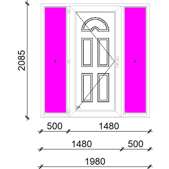 Műanyag bejárati ajtó 200x210 balos Miami tömör extra vastag hőszigetelt panellal oldalvilágítóval 5 kamrás fehér