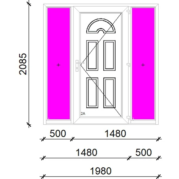 Műanyag bejárati ajtó 200x210 jobbos Miami tömör extra vastag hőszigetelt panellal oldalvilágítóval 5 kamrás fehér