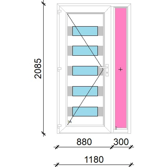 Műanyag bejárati ajtó 120x210 balos Sarasota 5 üveges Aluminium rátétes oldalvilágítóval 5 kamrás fehér