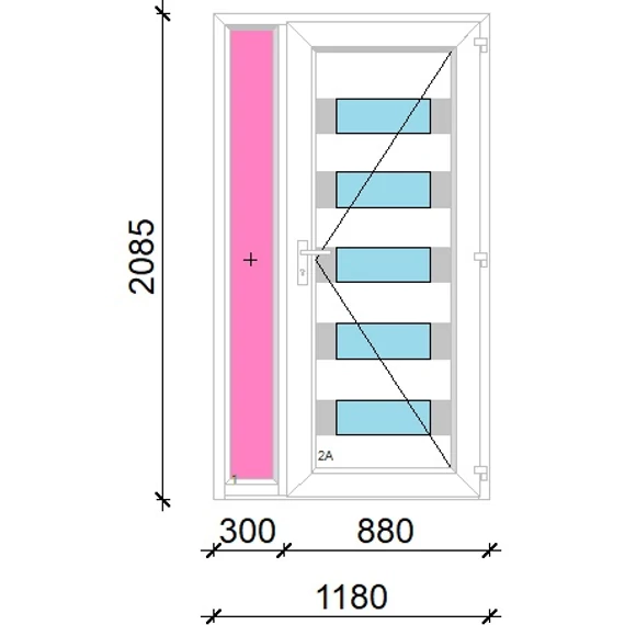 Műanyag bejárati ajtó 120x210 jobbos Sarasota 5 üveges Aluminium rátétes oldalvilágítóval 5 kamrás fehér
