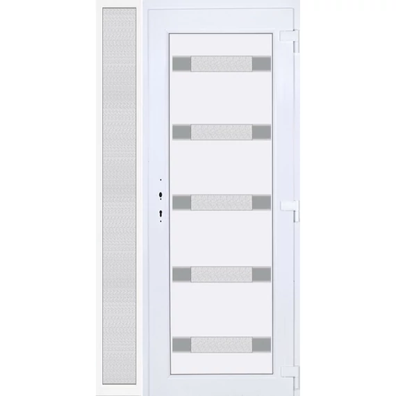 Műanyag bejárati ajtó 120x210 jobbos Sarasota 5 üveges Aluminium rátétes oldalvilágítóval 5 kamrás fehér