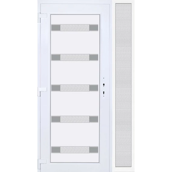 Műanyag bejárati ajtó 130x210 balos Sarasota 5 üveges Aluminium rátétes oldalvilágítóval 5 kamrás fehér