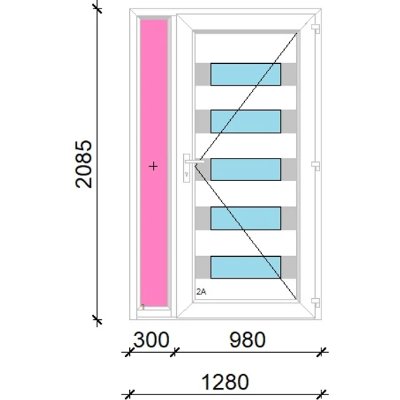 Műanyag bejárati ajtó 130x210 jobbos Sarasota 5 üveges Aluminium rátétes oldalvilágítóval 5 kamrás fehér