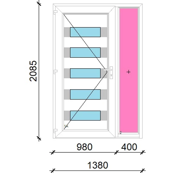 Műanyag bejárati ajtó 140x210 balos Sarasota 5 üveges Aluminium rátétes oldalvilágítóval 5 kamrás fehér