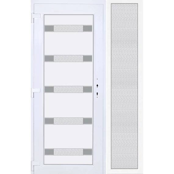 Műanyag bejárati ajtó 140x210 balos Sarasota 5 üveges Aluminium rátétes oldalvilágítóval 5 kamrás fehér