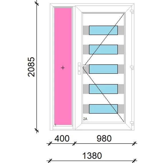 Műanyag bejárati ajtó 140x210 jobbos Sarasota 5 üveges Aluminium rátétes oldalvilágítóval 5 kamrás fehér
