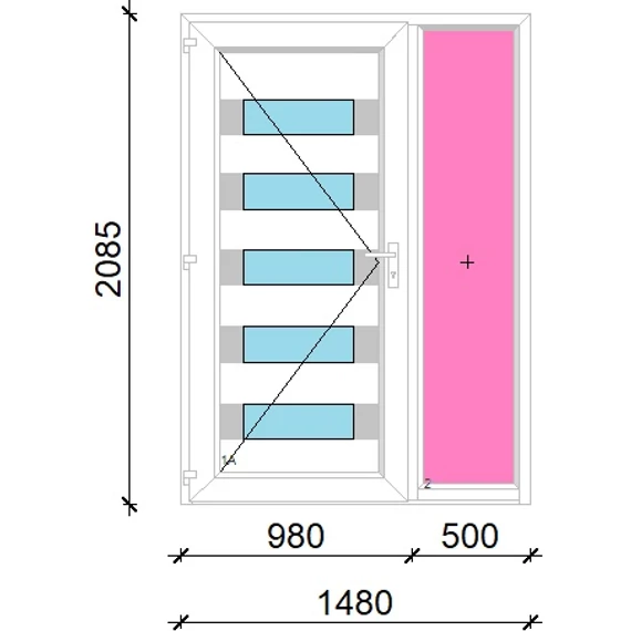 Műanyag bejárati ajtó 150x210 balos Sarasota 5 üveges Aluminium rátétes oldalvilágítóval 5 kamrás fehér