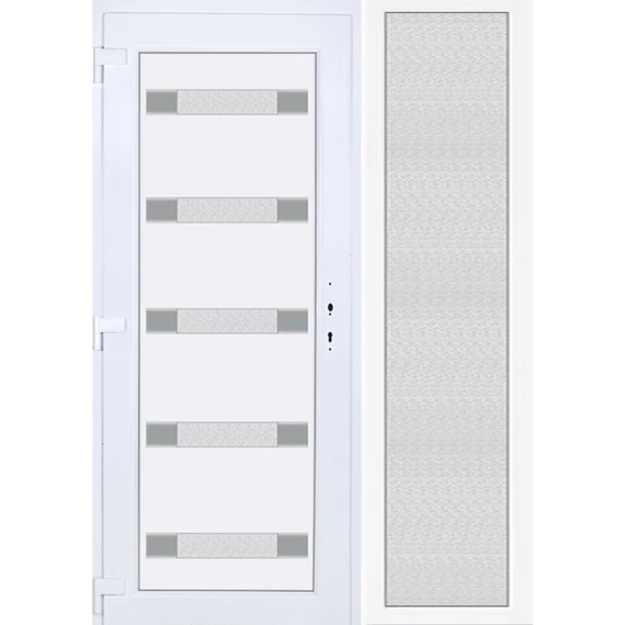 Műanyag bejárati ajtó 150x210 balos Sarasota 5 üveges Aluminium rátétes oldalvilágítóval 5 kamrás fehér