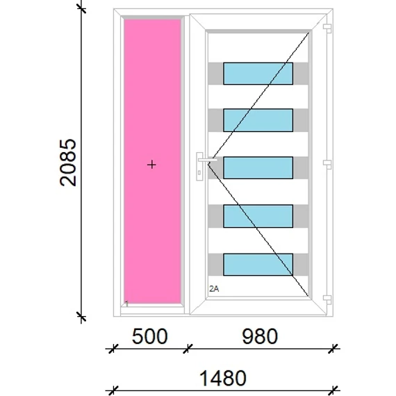 Műanyag bejárati ajtó 150x210 jobbos Sarasota 5 üveges Aluminium rátétes oldalvilágítóval 5 kamrás fehér