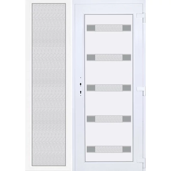 Műanyag bejárati ajtó 150x210 jobbos Sarasota 5 üveges Aluminium rátétes oldalvilágítóval 5 kamrás fehér