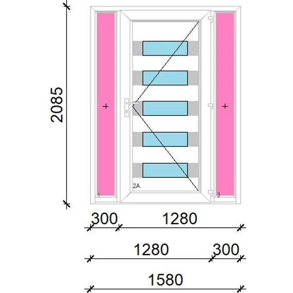 Műanyag bejárati ajtó 160x210 jobbos Sarasota 5 üveges Aluminium rátétes oldalvilágítóval 5 kamrás fehér