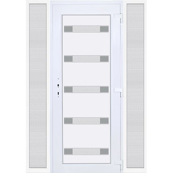 Műanyag bejárati ajtó 160x210 jobbos Sarasota 5 üveges Aluminium rátétes oldalvilágítóval 5 kamrás fehér