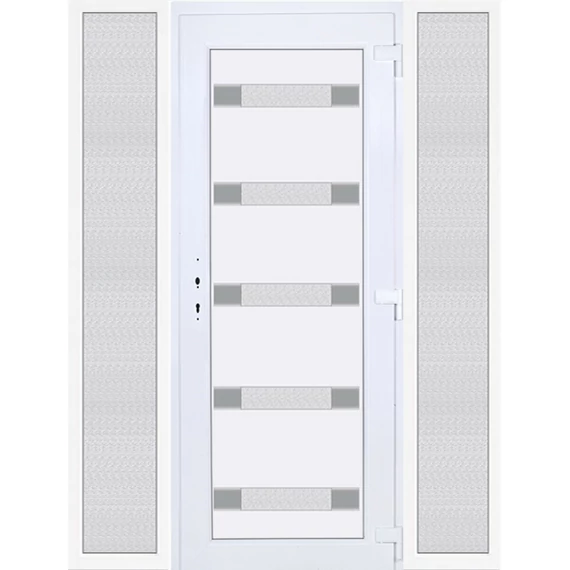 Műanyag bejárati ajtó 180x210 jobbos Sarasota 5 üveges Aluminium rátétes oldalvilágítóval 5 kamrás fehér