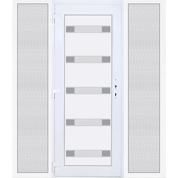 Műanyag bejárati ajtó 200x210 balos Sarasota 5 üveges Aluminium rátétes oldalvilágítóval 5 kamrás fehér