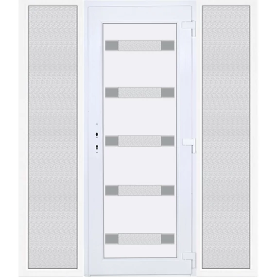 Műanyag bejárati ajtó 200x210 jobbos Sarasota 5 üveges Aluminium rátétes oldalvilágítóval 5 kamrás fehér