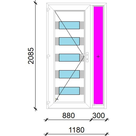 Műanyag bejárati ajtó 120x210 balos Sarasota 5 üveges 3 rétegű üveggel extra vastag hőszigetelt panellal oldalvilágítóval 5 kamrás fehér