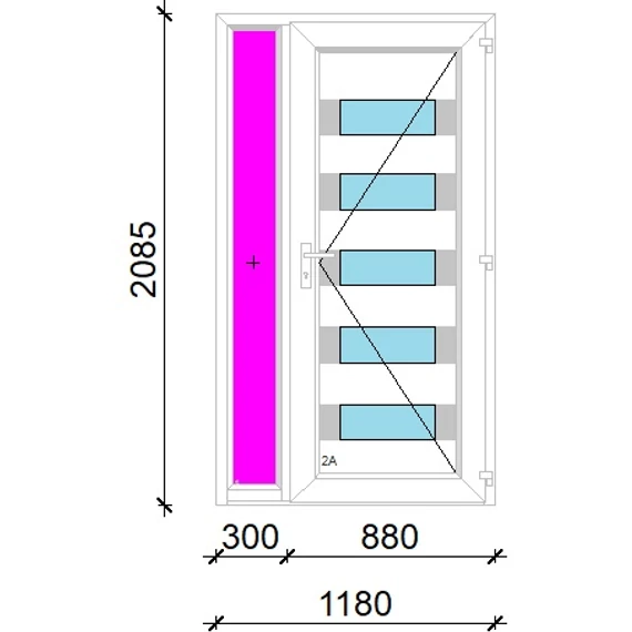 Műanyag bejárati ajtó 120x210 jobbos Sarasota 5 üveges 3 rétegű üveggel extra vastag hőszigetelt panellal oldalvilágítóval 5 kamrás fehér