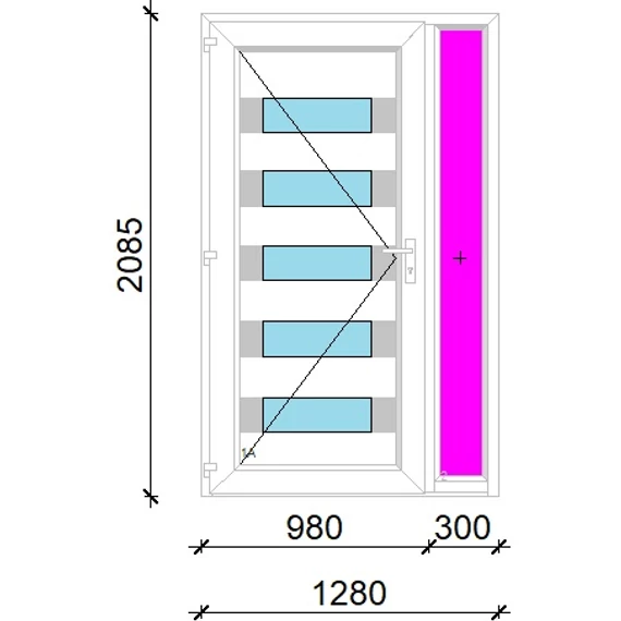 Műanyag bejárati ajtó 130x210 balos Sarasota 5 üveges 3 rétegű üveggel extra vastag hőszigetelt panellal oldalvilágítóval 5 kamrás fehér