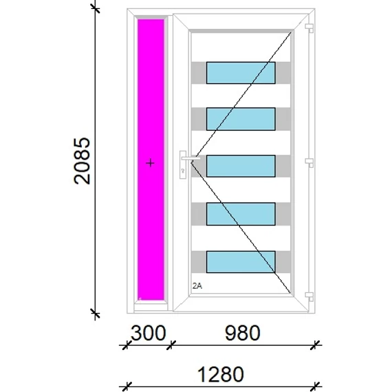 Műanyag bejárati ajtó 130x210 jobbos Sarasota 5 üveges 3 rétegű üveggel extra vastag hőszigetelt panellal oldalvilágítóval 5 kamrás fehér