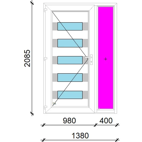 Műanyag bejárati ajtó 140x210 balos Sarasota 5 üveges 3 rétegű üveggel extra vastag hőszigetelt panellal oldalvilágítóval 5 kamrás fehér