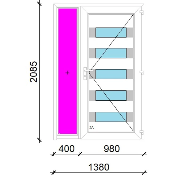 Műanyag bejárati ajtó 140x210 jobbos Sarasota 5 üveges 3 rétegű üveggel extra vastag hőszigetelt panellal oldalvilágítóval 5 kamrás fehér