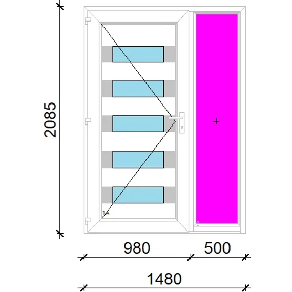 Műanyag bejárati ajtó 150x210 balos Sarasota 5 üveges 3 rétegű üveggel extra vastag hőszigetelt panellal oldalvilágítóval 5 kamrás fehér