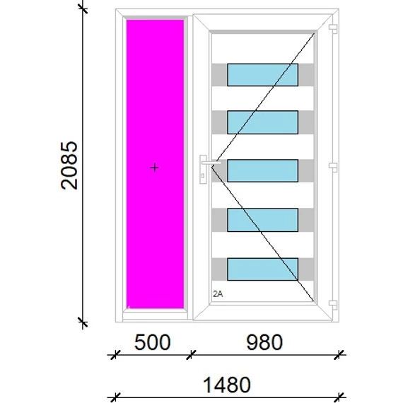 Műanyag bejárati ajtó 150x210 jobbos Sarasota 5 üveges 3 rétegű üveggel extra vastag hőszigetelt panellal oldalvilágítóval 5 kamrás fehér