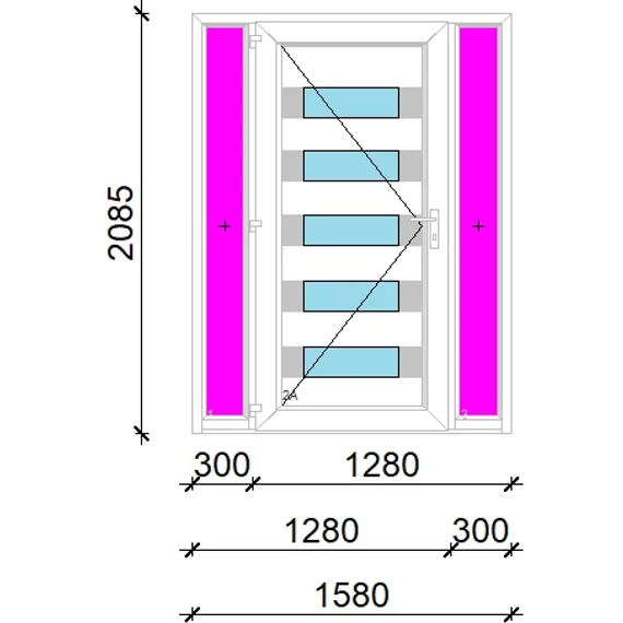 Műanyag bejárati ajtó 160x210 balos Sarasota 5 üveges 3 rétegű üveggel extra vastag hőszigetelt panellal oldalvilágítóval 5 kamrás fehér
