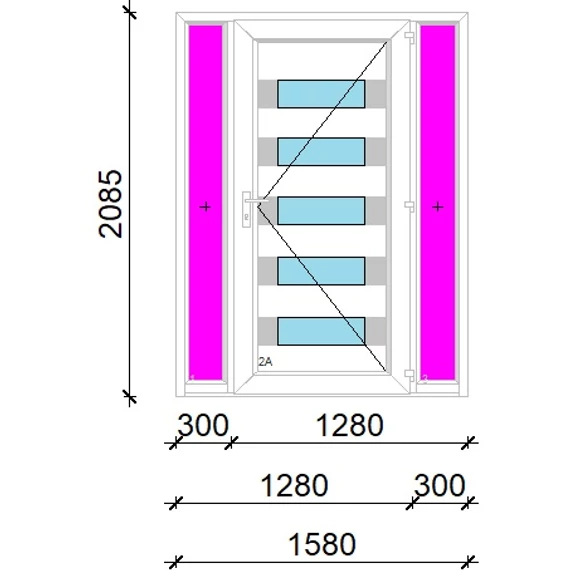 Műanyag bejárati ajtó 160x210 jobbos Sarasota 5 üveges 3 rétegű üveggel extra vastag hőszigetelt panellal oldalvilágítóval 5 kamrás fehér