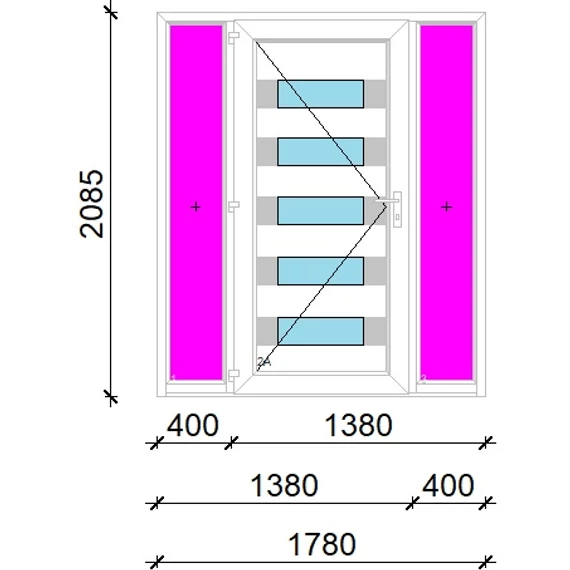 Műanyag bejárati ajtó 180x210 balos Sarasota 5 üveges 3 rétegű üveggel extra vastag hőszigetelt panellal oldalvilágítóval 5 kamrás fehér