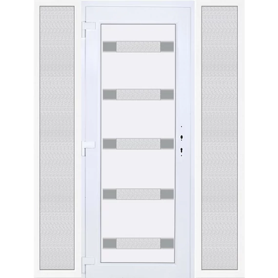 Műanyag bejárati ajtó 180x210 balos Sarasota 5 üveges 3 rétegű üveggel extra vastag hőszigetelt panellal oldalvilágítóval 5 kamrás fehér