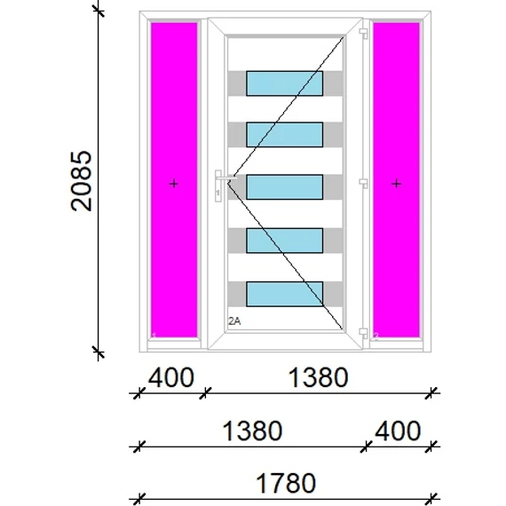 Műanyag bejárati ajtó 180x210 jobbos Sarasota 5 üveges 3 rétegű üveggel extra vastag hőszigetelt panellal oldalvilágítóval 5 kamrás fehér