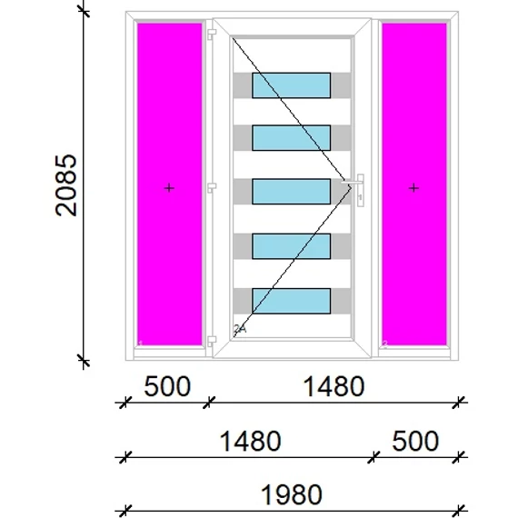 Műanyag bejárati ajtó 200x210 balos Sarasota 5 üveges 3 rétegű üveggel extra vastag hőszigetelt panellal oldalvilágítóval 5 kamrás fehér