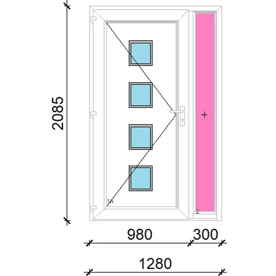 Műanyag bejárati ajtó 130x210 balos Tampa 4 üveges oldalvilágítóval 5 kamrás fehér