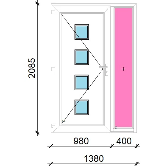 Műanyag bejárati ajtó 140x210 balos Tampa 4 üveges oldalvilágítóval 5 kamrás fehér