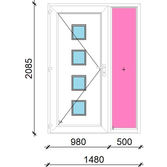Műanyag bejárati ajtó 150x210 balos Tampa 4 üveges oldalvilágítóval 5 kamrás fehér