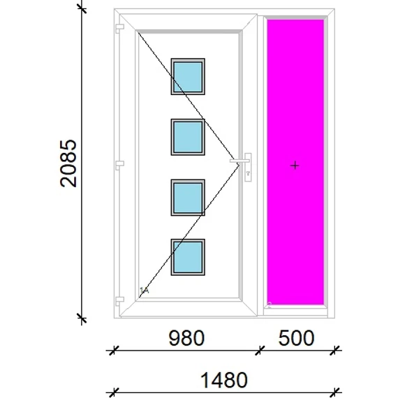 Műanyag bejárati ajtó 150x210 balos Tampa 4 üveges 3 rétegű üveggel extra vastag hőszigetelt panellal oldalvilágítóval 5 kamrás fehér