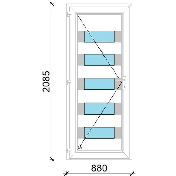 Műanyag bejárati ajtó 90x210 balos Sarasota 5 üveges Aluminium rátétes 5 kamrás fehér