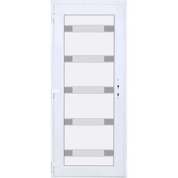 Műanyag bejárati ajtó 90x210 balos Sarasota 5 üveges Aluminium rátétes 5 kamrás fehér