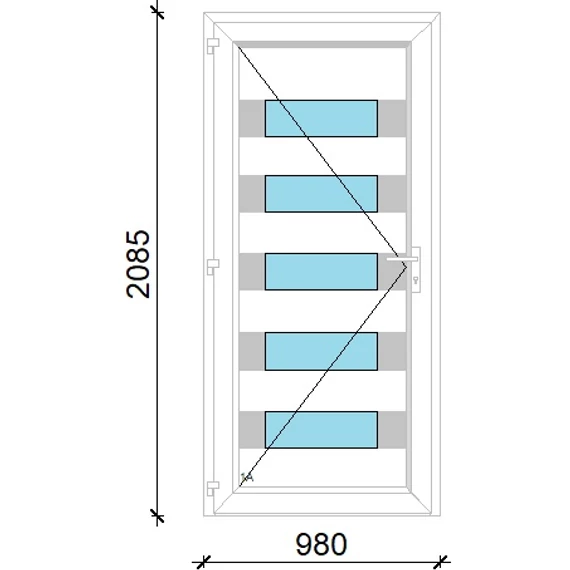 Műanyag bejárati ajtó 100x210 balos Sarasota 5 üveges Aluminium rátétes 5 kamrás fehér