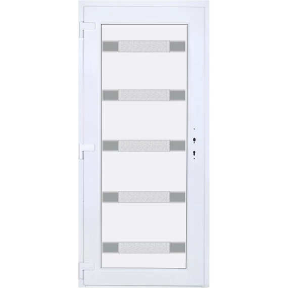 Műanyag bejárati ajtó 100x210 balos Sarasota 5 üveges Aluminium rátétes 5 kamrás fehér