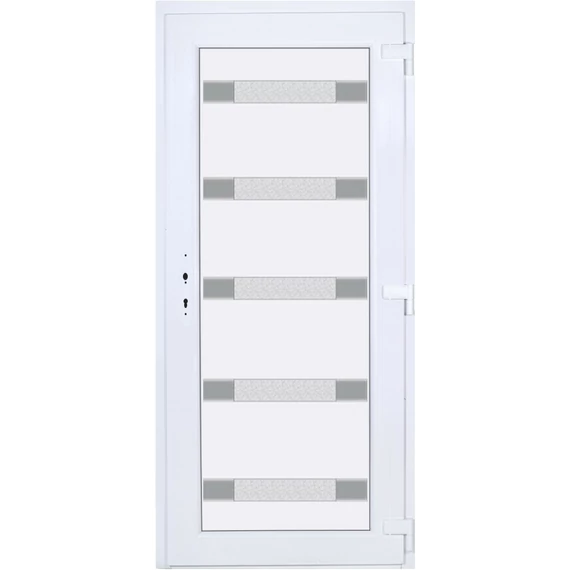 Műanyag bejárati ajtó 100x210 jobbos Sarasota 5 üveges Aluminium rátétes 5 kamrás fehér